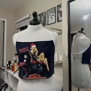 Vintage upcycled Santa Harley Davidson pinup girl Christmas top